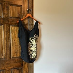 Swimsuits For All Black and Gold Asymmetrical Embellished One Piece